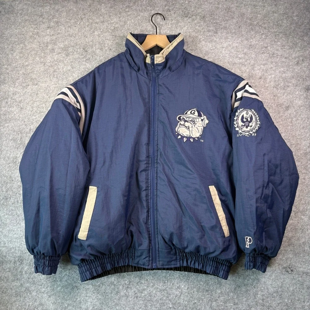 Vintage 90s Pro Layer Georgetown Hoyas Reversible Puffer Jacket XL Bulldog Black